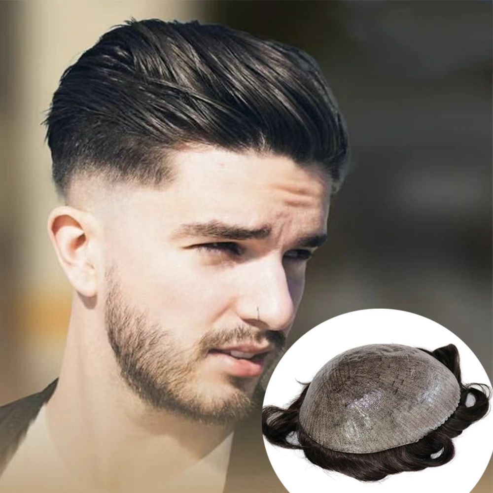 Super Durável Microskin Peruca para Homens, Linha Fina Natural, Toupee Masculino, Cabelo Humano, Pleno PU Capilar, Prótese, Melhor Qualidade, 8x10