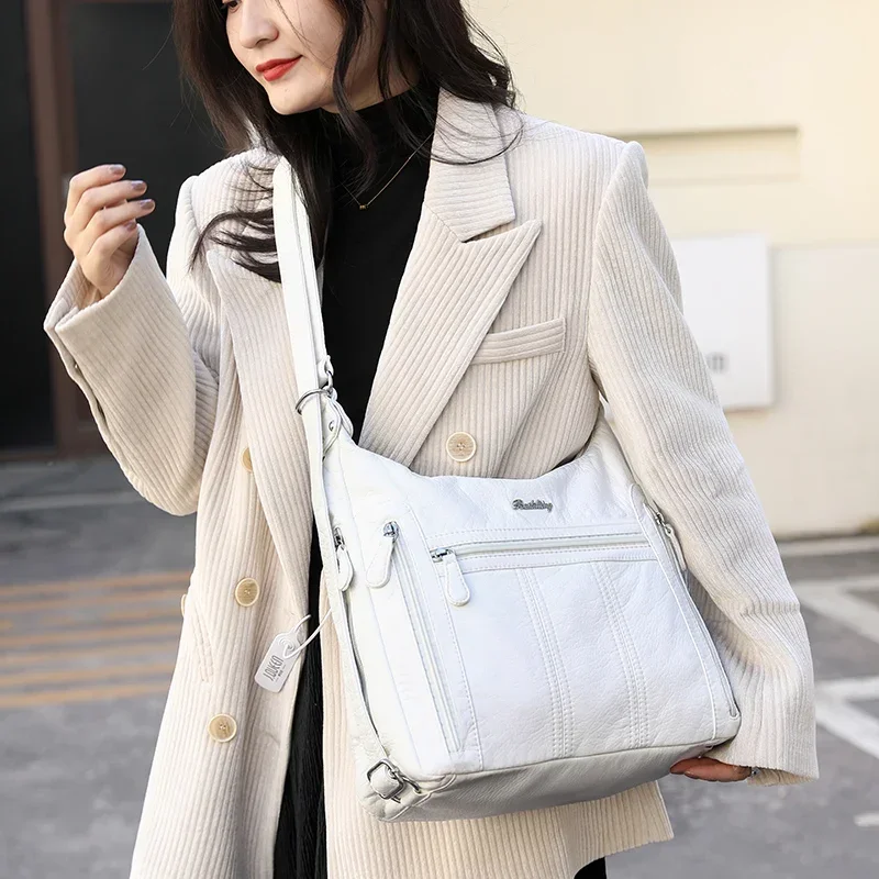 Zipper New Women\'s Shoulder Bags PU Solid Ladies Bags on Sale 2024 High Quality Satchels Sewing Thread Bolsas Femininas