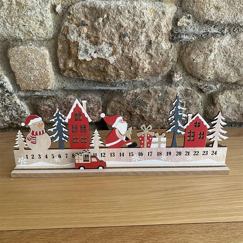 Christmas Advent Calendar Wood Santa Snowman Countdown Desk Decor For Home Office Decoration Holiday Ornament