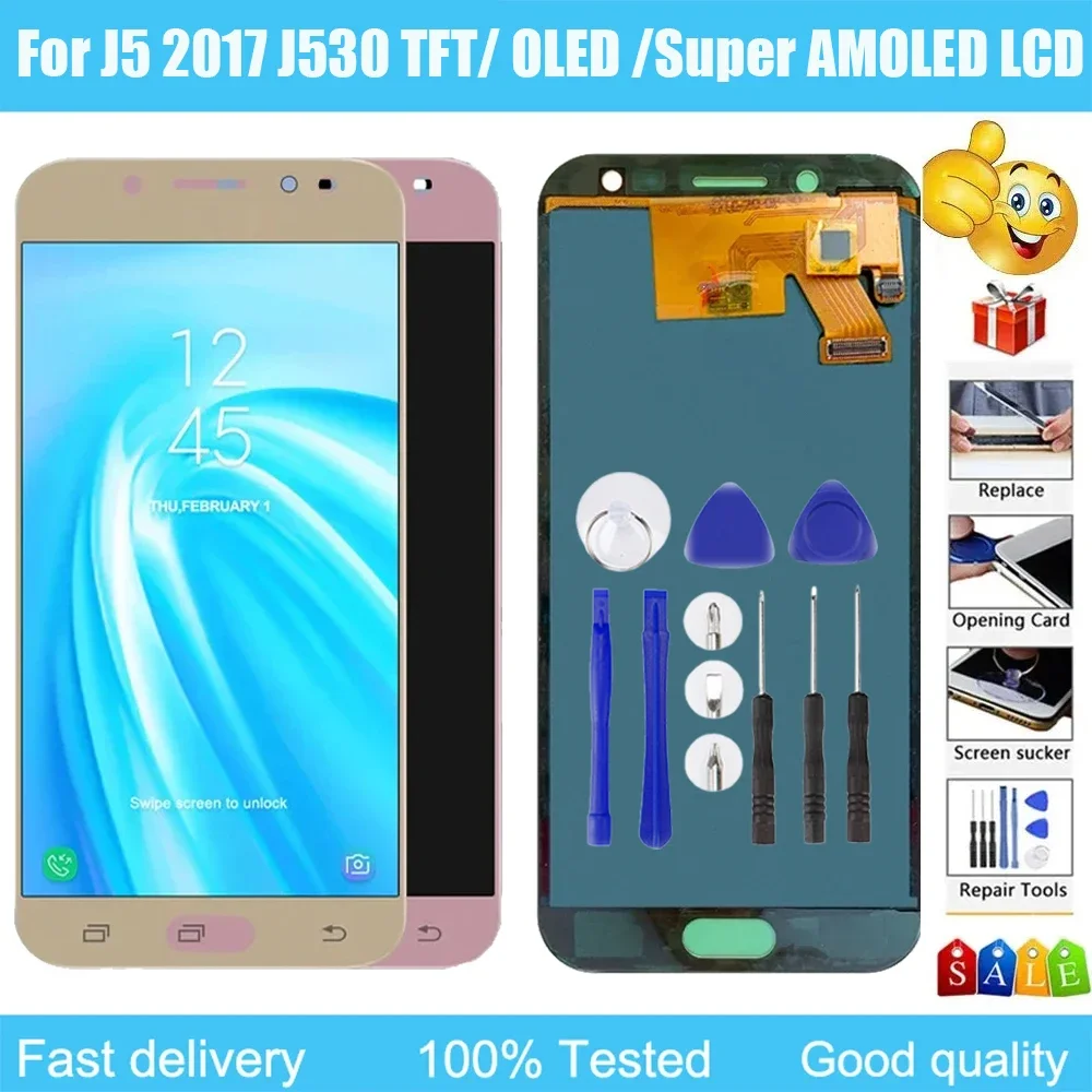 Super AMOLED LCD For Samsung Galaxy J530 LCD J5 Pro 2017 LCD Display Touch Screen Digitizer Assembly J5 OLED TFT LCD 100% Tested