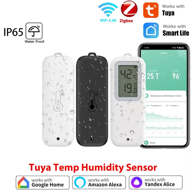 

Датчик температуры и влажности Zigbee 3.0 для умного дома, водонепроницаемый IP65, Tuya Smart Life, для внутреннего и наружного использования, требуется шлюз