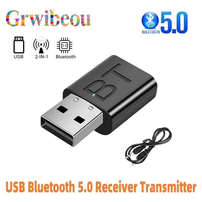 NEW 2 in 1 USB Bluetooth Receiver Transmitter Car BT 5.0 Audio Adapter TV Computer Wireless Bluetooth Converter Plug and Play