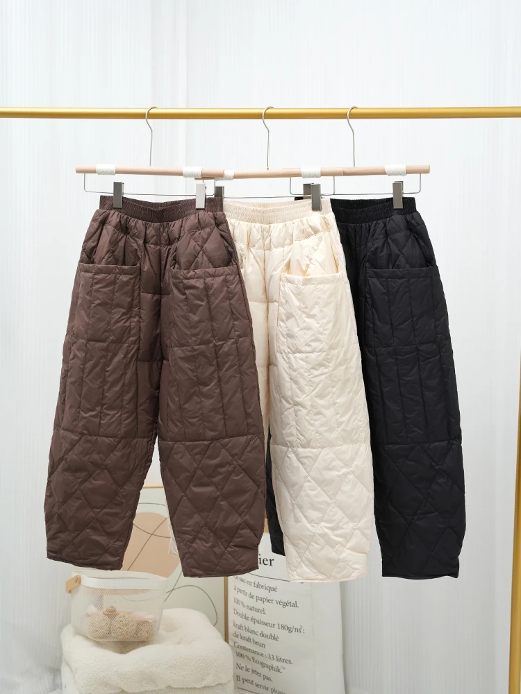 Autumn and Winter New Women's White Duck Down Pants Fashion Casual Thickened Warm Commuter Mother Wear Retro Bloomers Down Pants