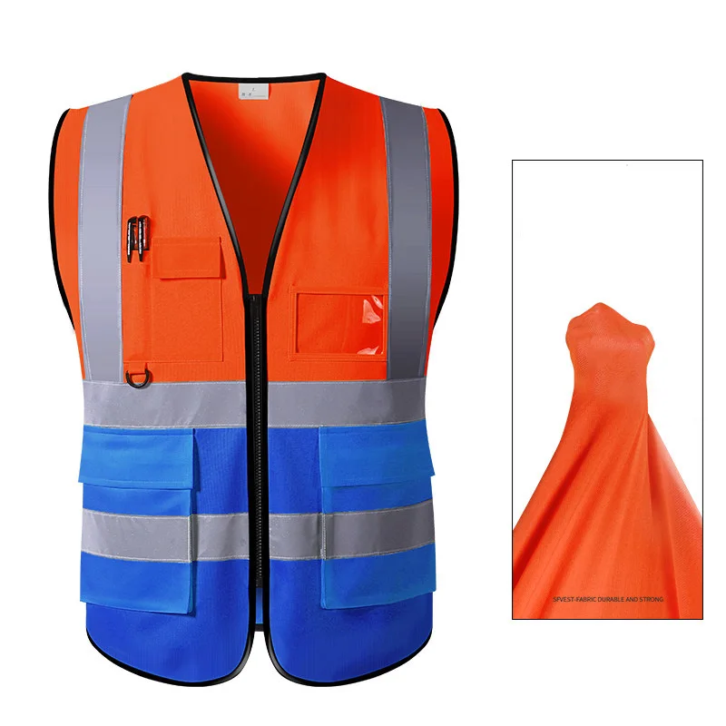 Safety Vest Big Size 5XL Construction Safety Vest with Pockets Red Reflective Vest High Safety Clothing Zipper Front