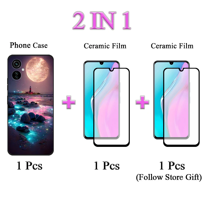 2 IN 1 For Infinix Hot 20 Play X6825 Case Fashion Style Painted Soft Case For Infinix Hot 20 Play With Ceramic Screen Protector