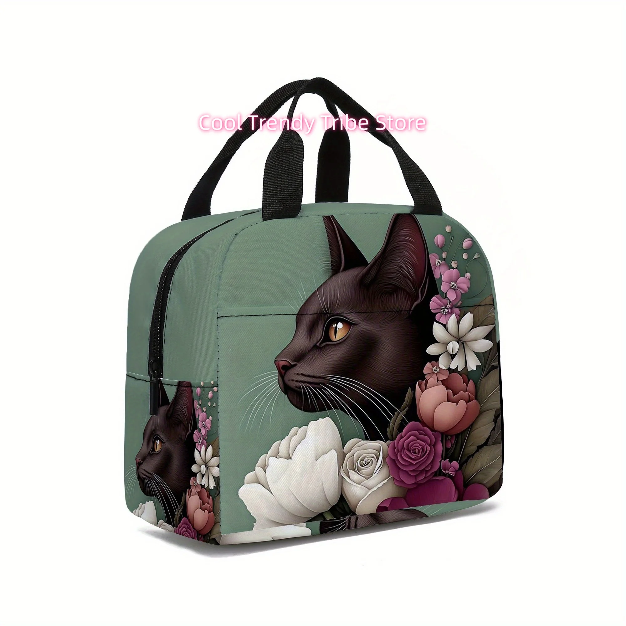 Insulated Tote Bag with Cat Design, Versatile Lunch Bag for Work, Travel, And Picnics, Non-Food Contact Type