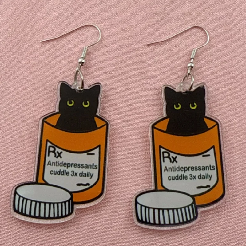 1 par de pendientes acrílicos de gato medicinal de dibujos animados, pendientes de mujer, la mejor opción para regalos
