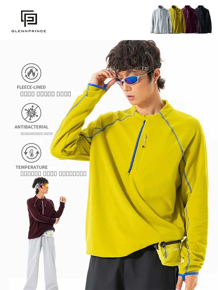 

GPstudio Men's Fce Lined Long Sve T-irt f Zip Outdoor Cycling Sport Warm Top Color Blo Wfle Pattern Light Weight