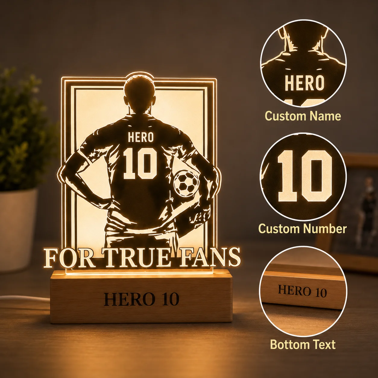 Personalized Football Acrylic Night Light Custom Name Number Jersey Sign Sports Fan Gift for Coach Player Bedroom Decor