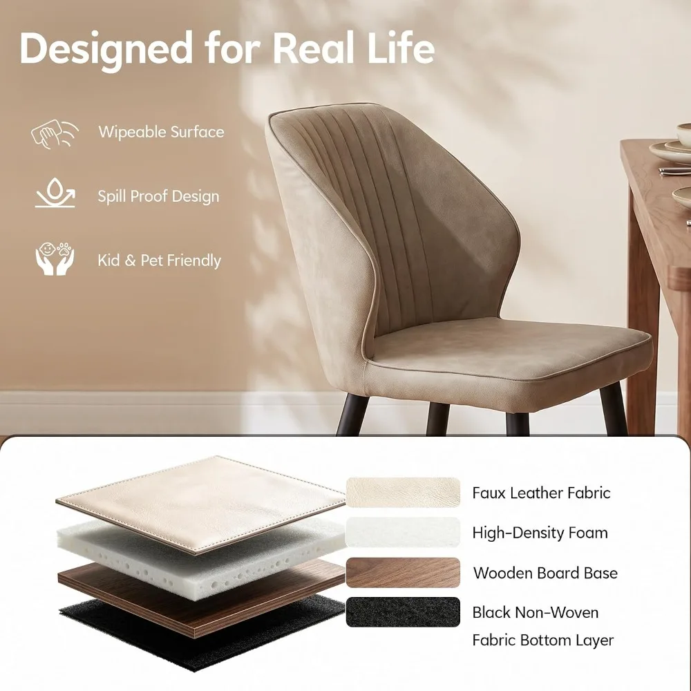 Faux Leather Dining Chairs Set of 6, Leather Dining Chairs, Mid-Century Modern Dining Room Chairs, Upholstered Kitchen, Custom view 3