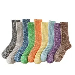 For Woman Knitted Spring Autumn Winter Warm Socks Solid Color Home Retro Mid-tube Cotton Soft Thick Thread Needles Women's Sox