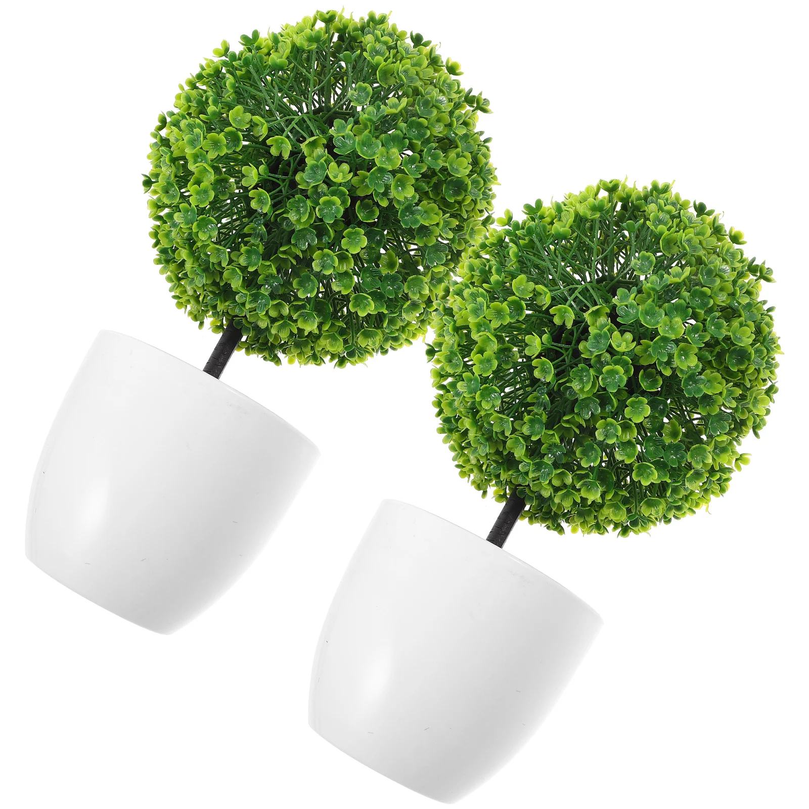 

2pcs Artificial Plants Ball Plastic Leaf White Flowerpot Home Office Decor Plant Balls DecorativeSmall Plants for Decoration