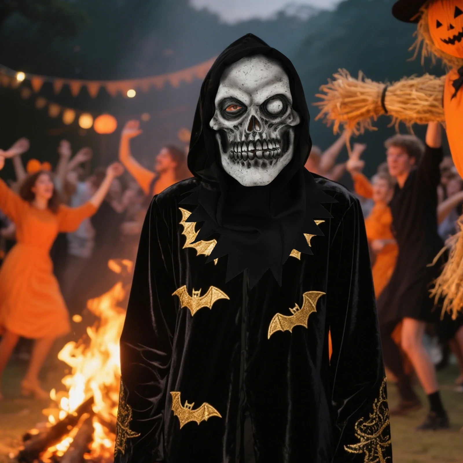 Maska czaszki dla dorosłych z kapturem, straszna, jednooka, szkielet, twarz ducha, lateksowa maska na całą twarz, kostium na Halloween, rekwizyt na imprezę cosplay