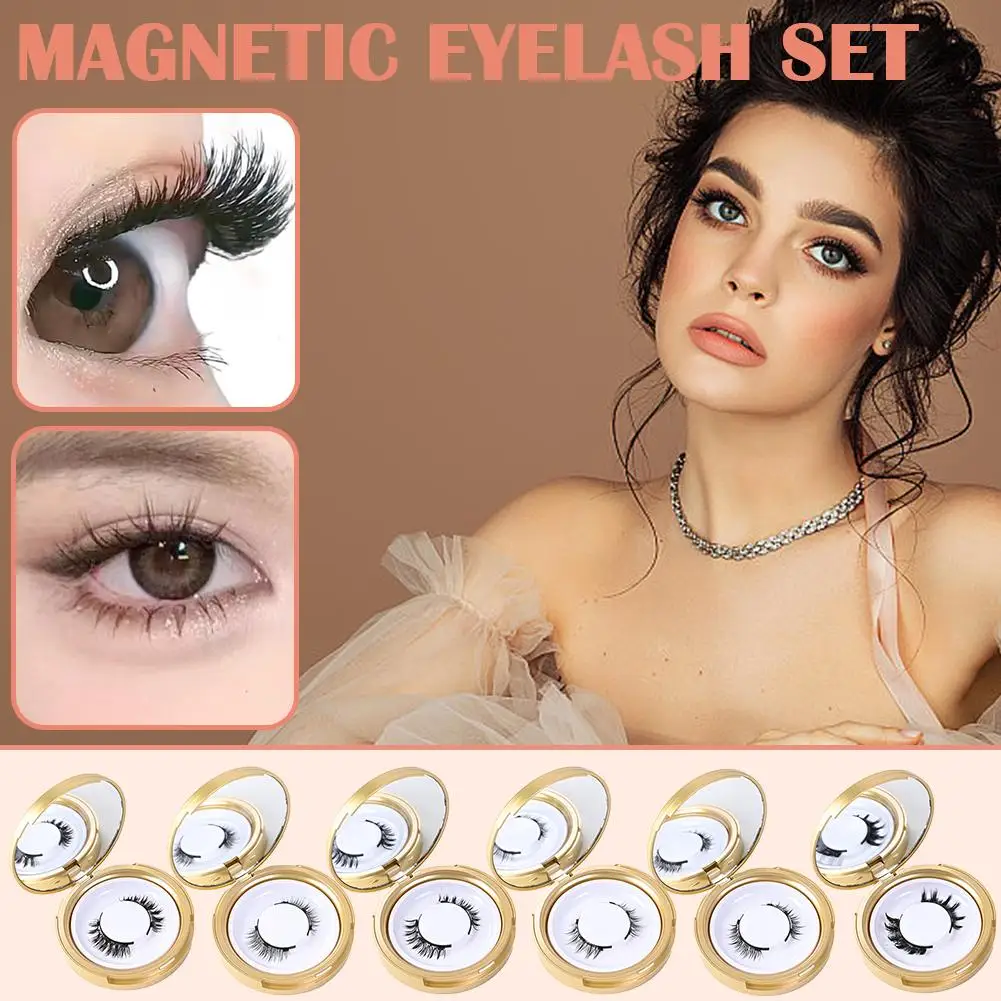 1 Pair 3D Natural Magnetic Eyelashes With Eyelashes Reusable Magnetic False Eyelashes Portable Cosmetic Tool