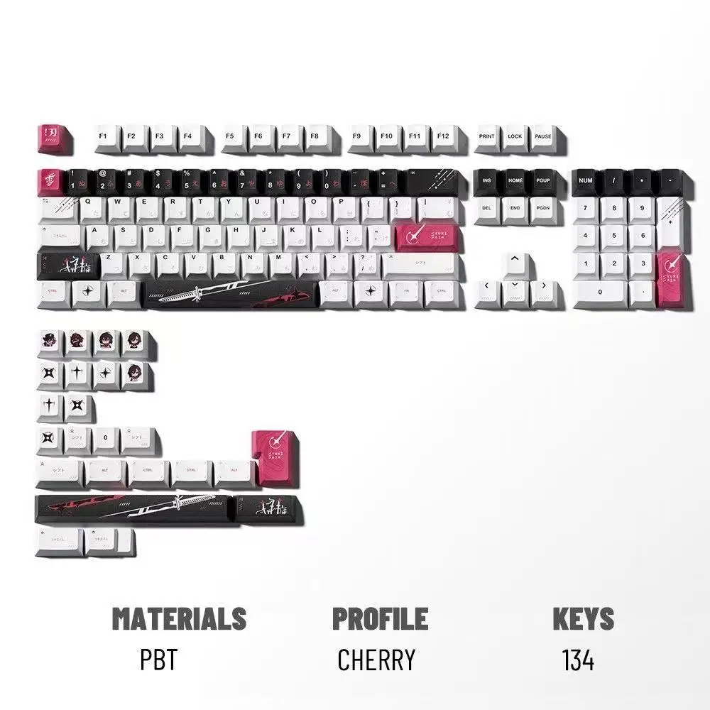 

Yuki Aim Keycaps 130 Keys with Japanese Key Cap Anime Keycaps PBT Dye-Sublimation Thick Keycaps Cherry Profile Mad68/ez63/atk