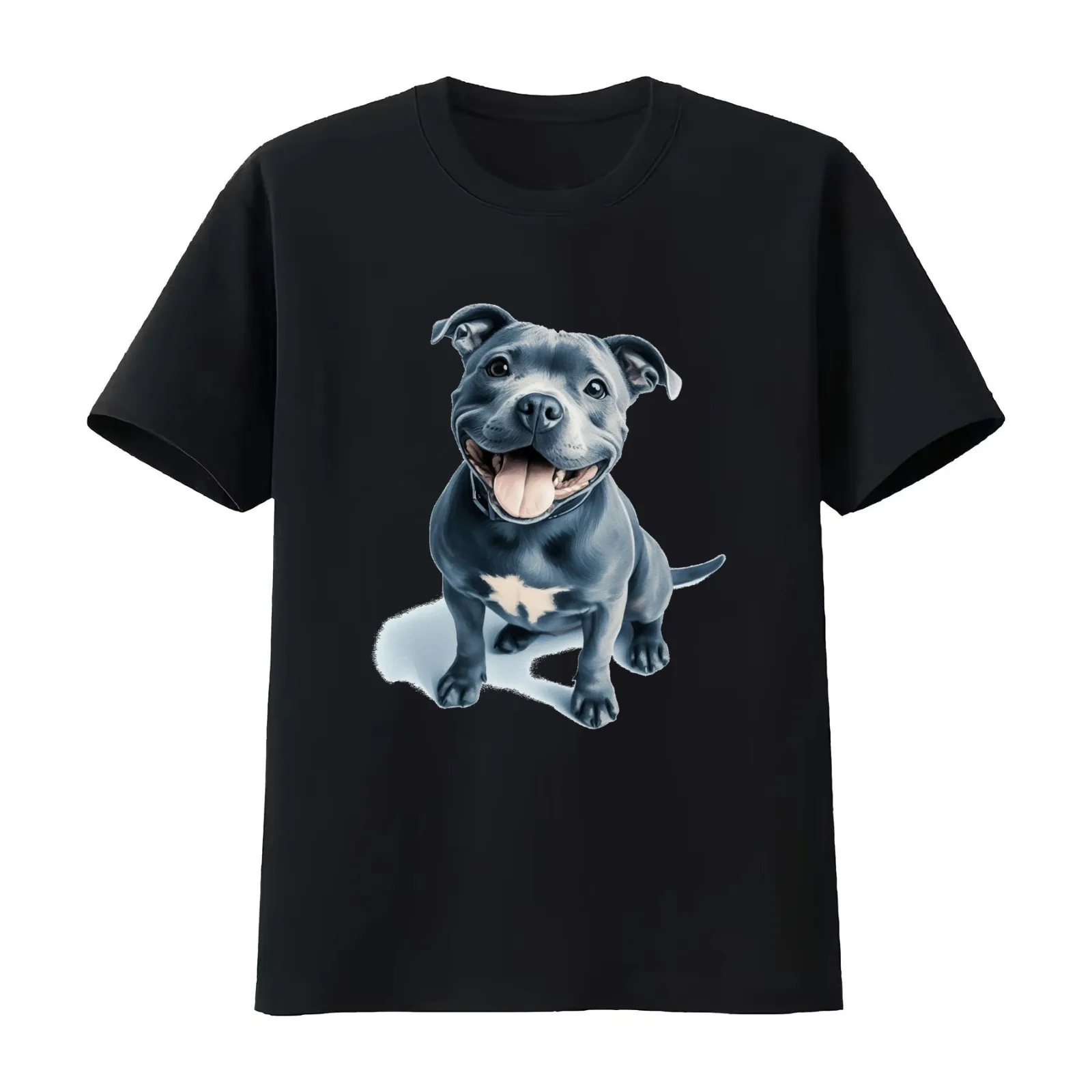 Blue Staffy Portrait T-Shirt Summer Casual Cotton Tee Oversized Streetwear Tops Vintage Graphic Print Loose Fit Short Sleeve