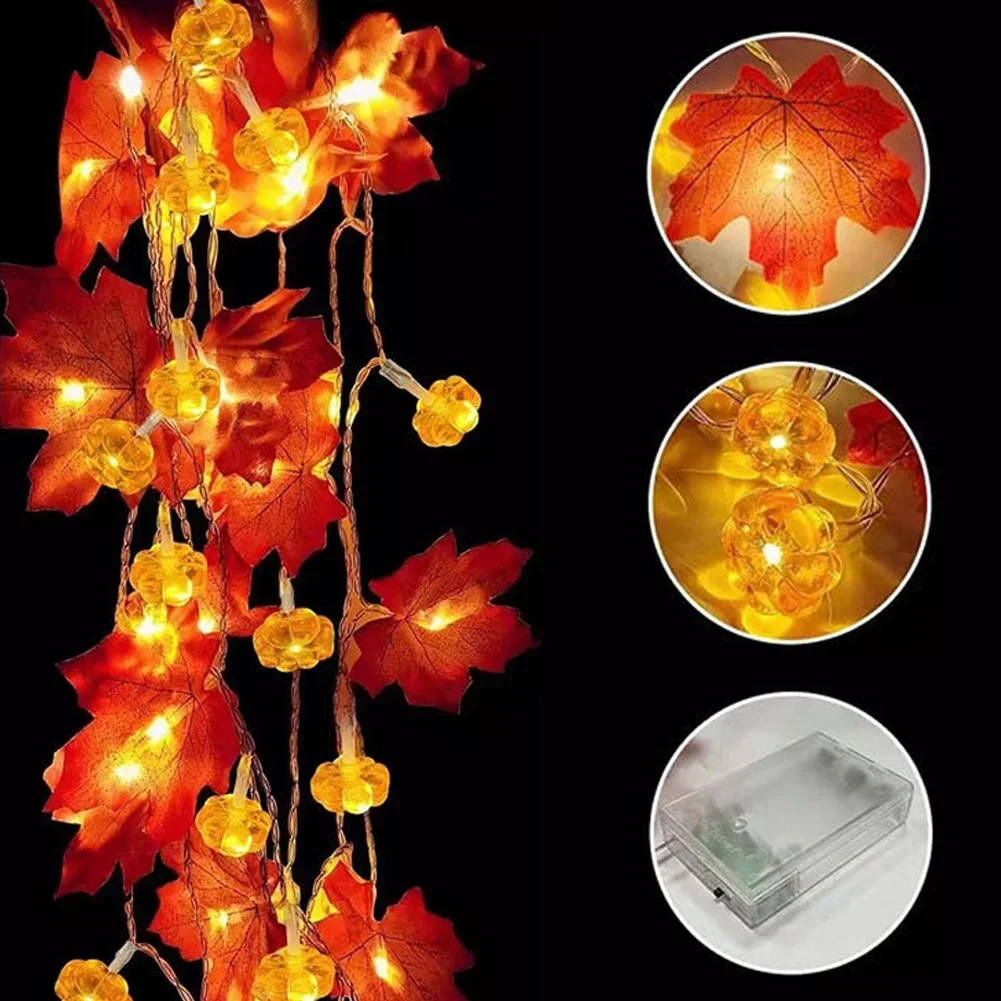 

10/20 Leds Autumn Maple Leaves Pumpkin Light String Thanksgiving Day LED Fairy Lights Garland for Party Garden Home Decor Lights