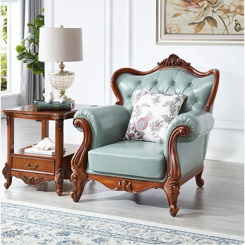 

American all-solid wood sofa European light luxury first-layer cowhide sofa, villa furniture small apartment