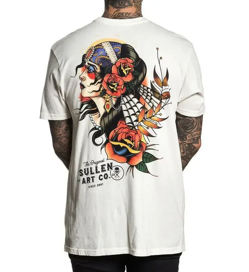 

Sullen одежда Цыганская Татуировка традиционное искусство глаза белый Мужская футболка SCM2053