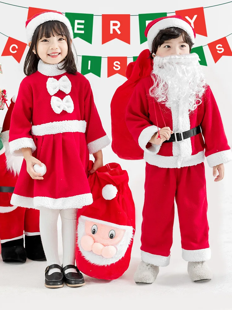 Kids Christmas Cosplay Costume Boys Girls Santa Claus Outfit Toddler Baby Red Xmas Clothes New Year Party Performance Dress Suit