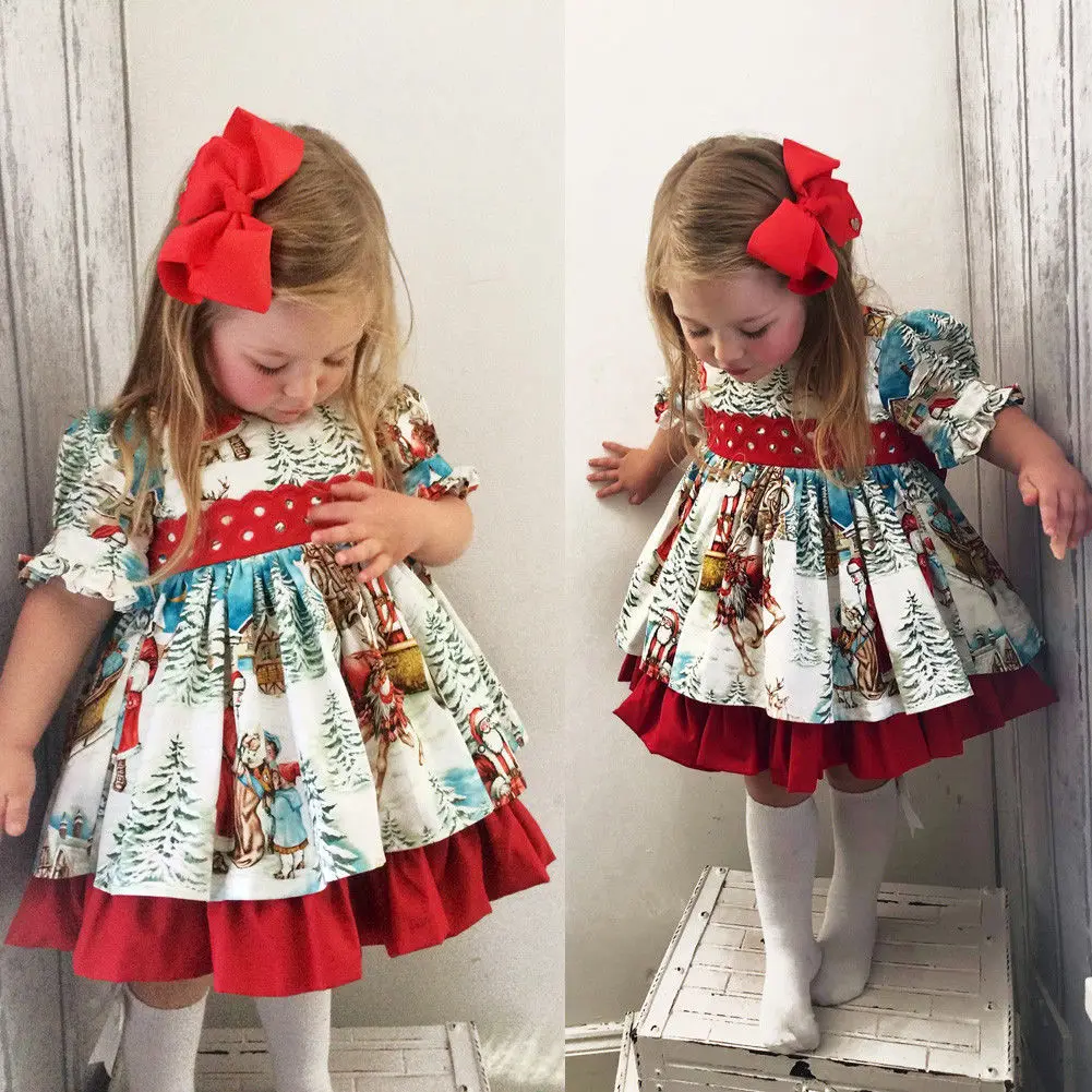 

Christmas Dress for Girls Toddler Kid Baby Outfits Xmas Party Princess Gown Formal Bowknot Dress Cute Santa New Years Costume