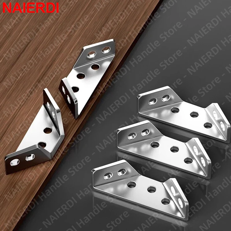 NAIERDI 5/10 Pack Stainless Steel Corner Bracket Triangle Reinforced Angle Bracket Furniture Corner Connector for Bed Table