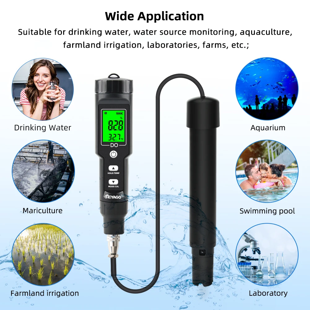 Professional DO9100 Dissolved Oxygen Meter Digital DO Test Water Quality Analyzer for Seawater Freshwater Fish Tank Aquaculture