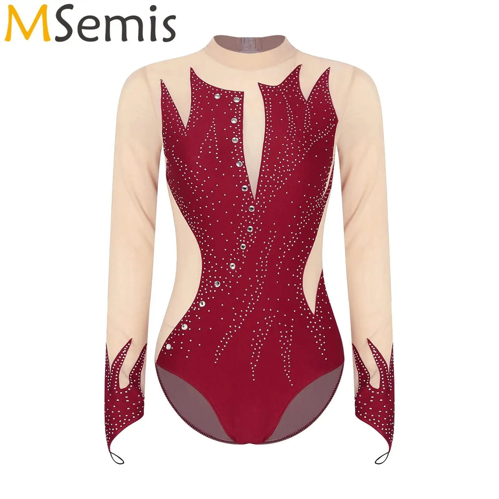 

Women Long Sleeve Leotard Gymnastic Competition Costume Rhinestone Glitter Bodysuit Ballet Jersey Dance Body Acrobatic Dancewear