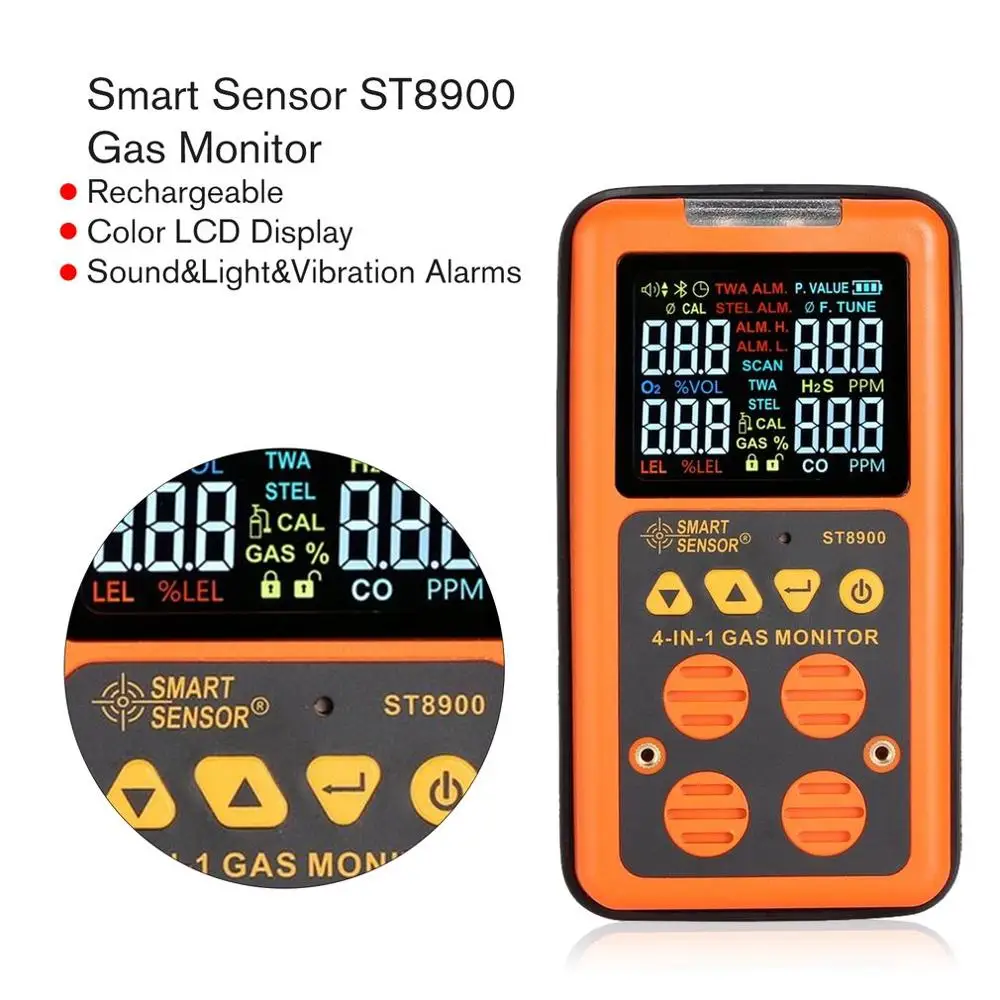 

4 in 1 Multi Gas Detector Gas Monitor Oxygen O2 Hydrogen Sulfide H2S Carbon Monoxide CO Combustible Gas LEL Gas Analyzer Meter