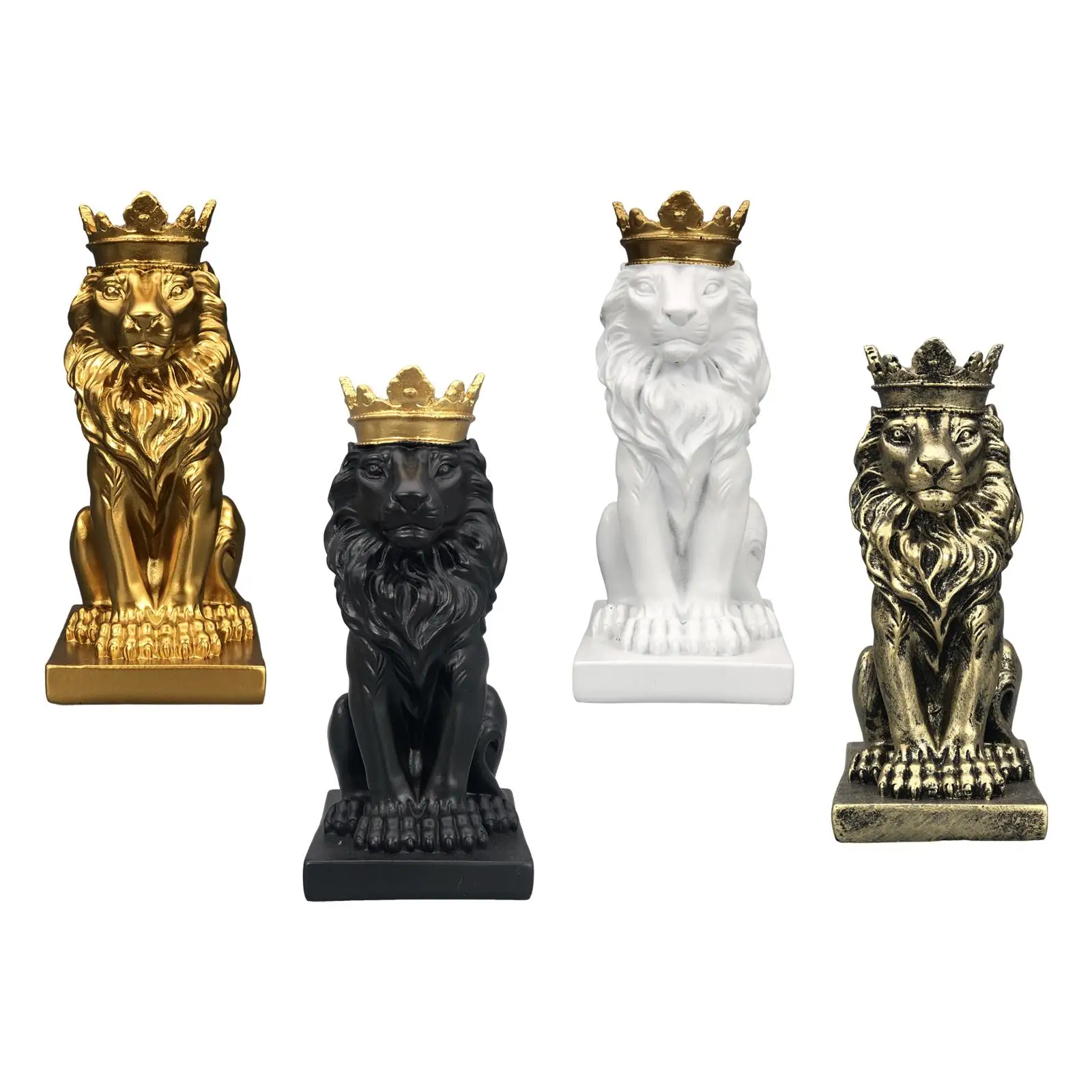 Lion with Crown Figurine Tabletop Ornament 5.7inch Tall for Cafe Bar Decor