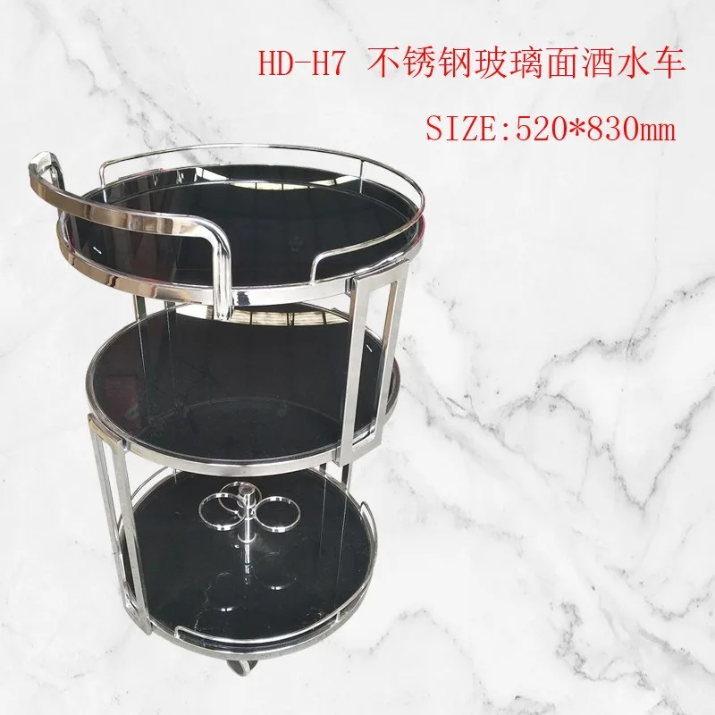 Stainless steel push food cart mobile 4S shop wine cart service trolley supermarket three-layer glass surface wine cart