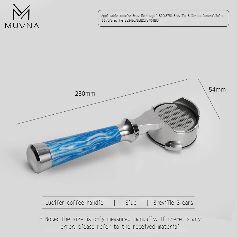MUVNA Espresso bodemloze portafilter Lucifer-serie, naakte portafilter met mand, geschikt voor E61/Nuova/Delonghi/Breville-machines