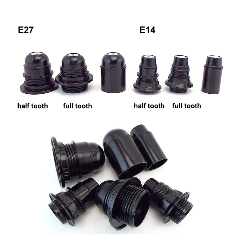 1/5pcs E27 E14 Half Full Tooth Screw Lamp Bulb Base Socket Plug Black Converter Light Power Pendant Cap 4A 250V Holder E27 V27
