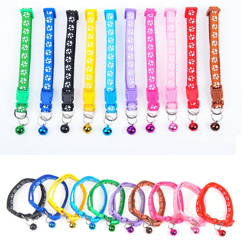 5Pc Colorful Cute Bell Collar Adjustable Buckle Cat Collar Pet Supplies Footprint Personalized Kitten Collar Small Dog Accessory