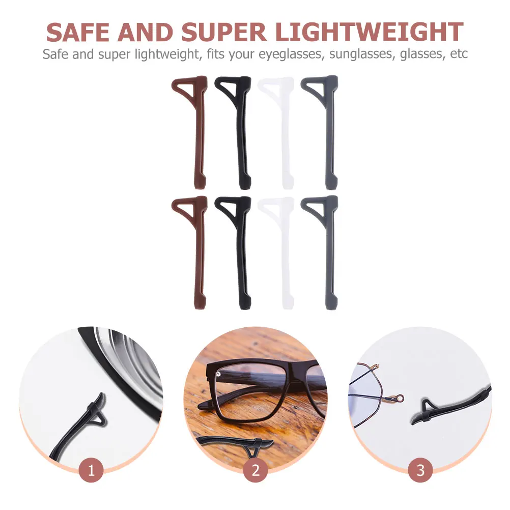 

8 Pairs Glasses Anti-slip Cover Eyeglasses Ear Cushion Glare Hooks Silica Gel Grippers Grips for Man