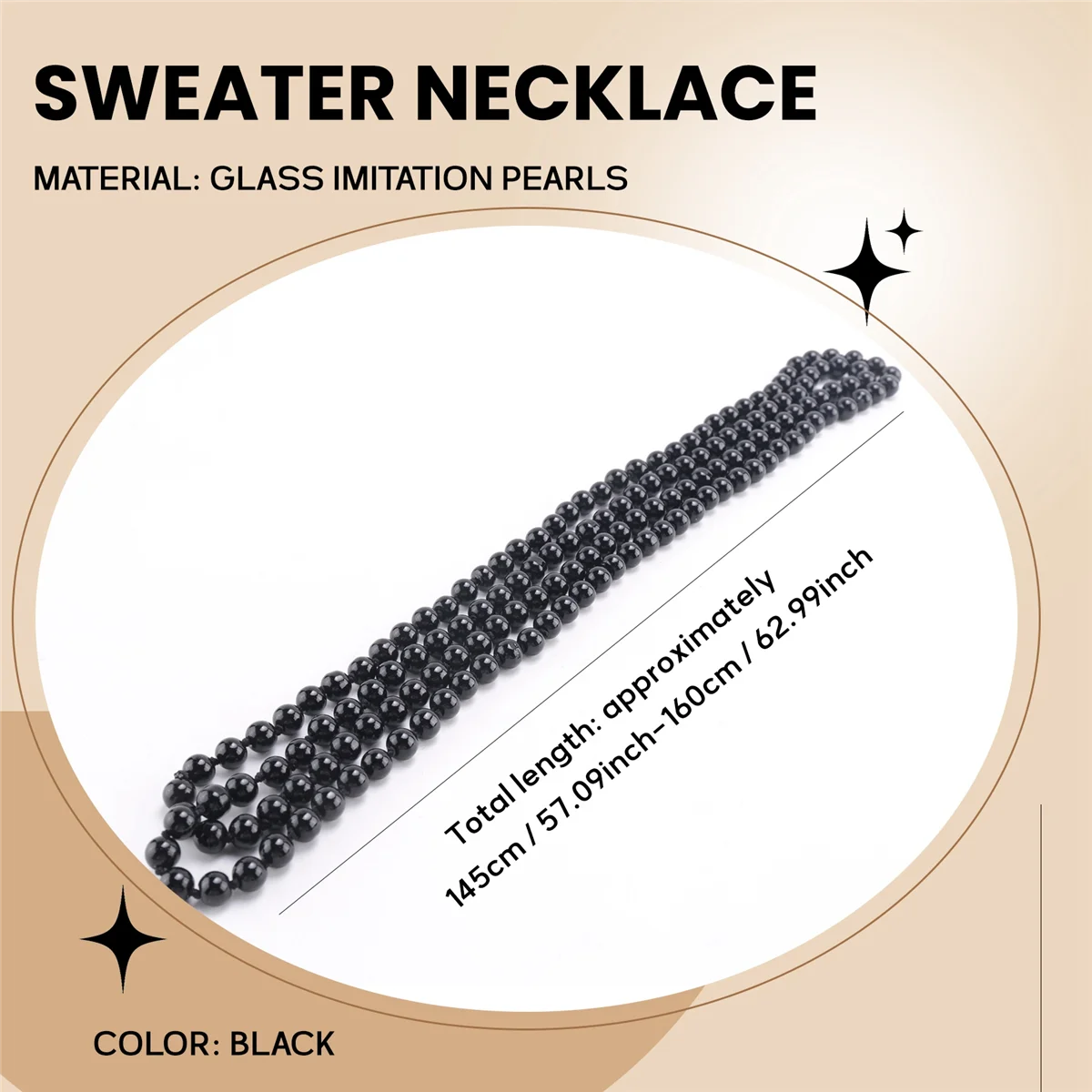 FZFZ ファッション フェイク パール ロング セーター チェーン ネックレス - ブラック