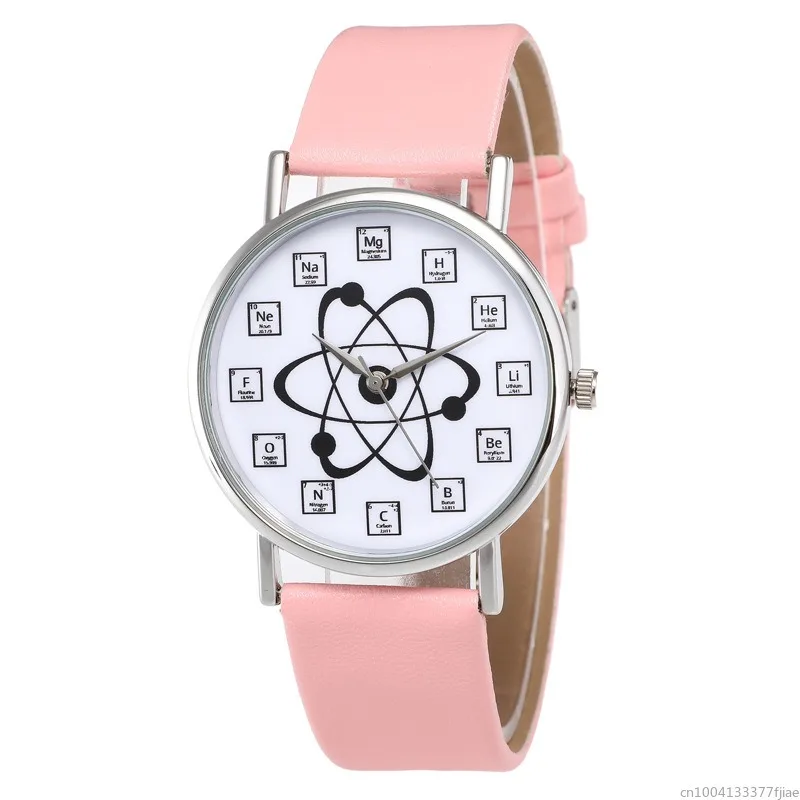 Ladies Watches Creative Design Chemical Element Markers Molecule Pattern Watches Leather Band Quartz Wristwatch Watch Women