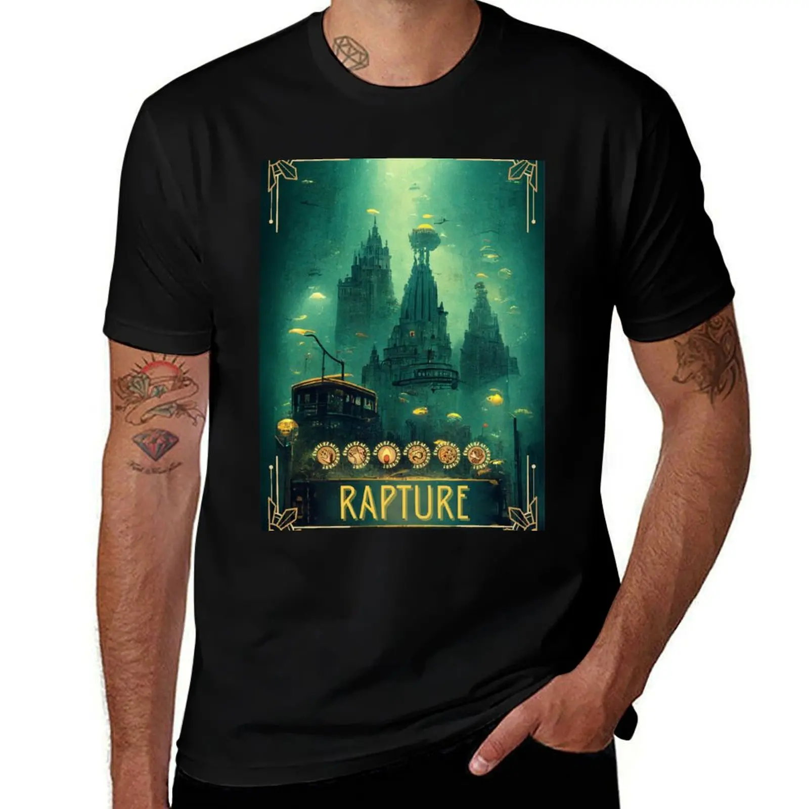 T-shirt col rond grande taille avec affiche de voyage vintage Rapture