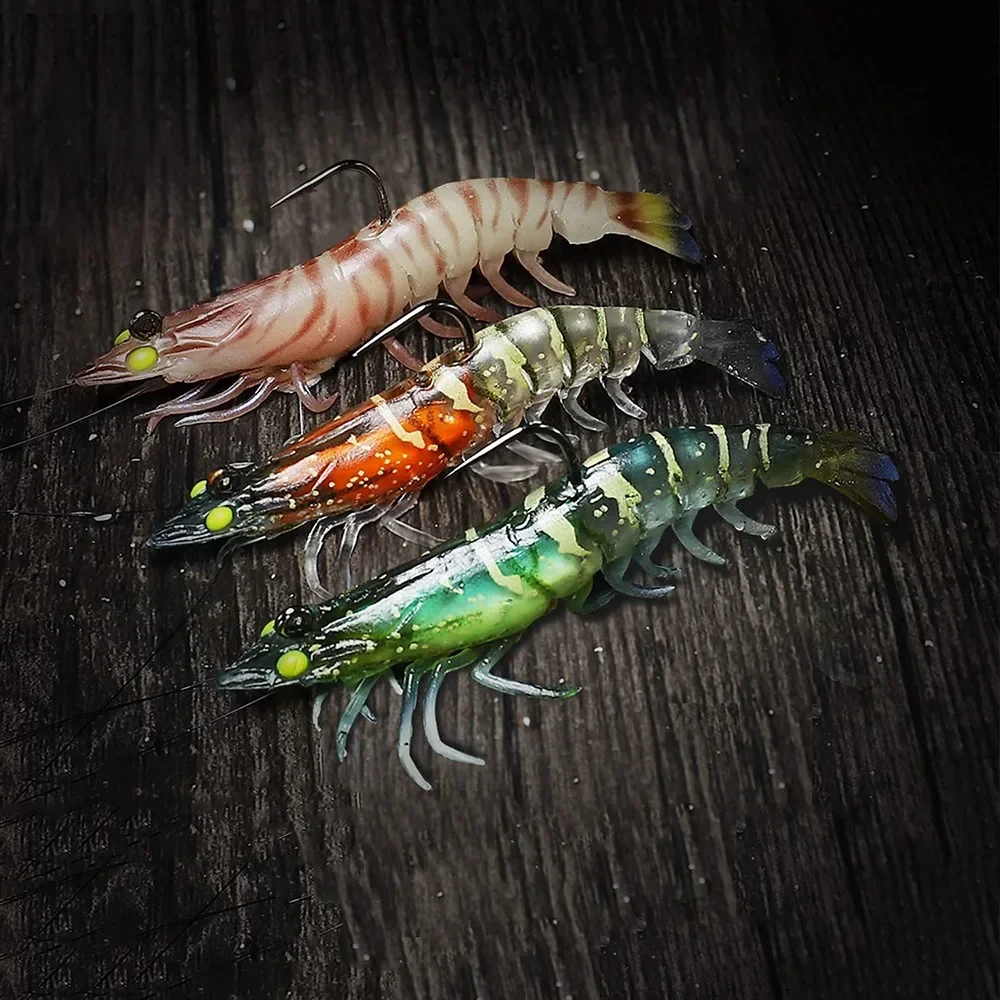 3Pcs 7cm 9cm 11 cm Lead Head Jigs Soft Shrimp Fishing Bait Luminous Artificial Silicone Lures with Hook Tackle for Freshwate