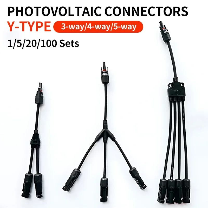 1/5/20/100 Sets  Photovoltaic Solar Y Connector Male And Female Plug 3/4Way Y-Type 2/3/4 To 1 Adapter PV plug Wire