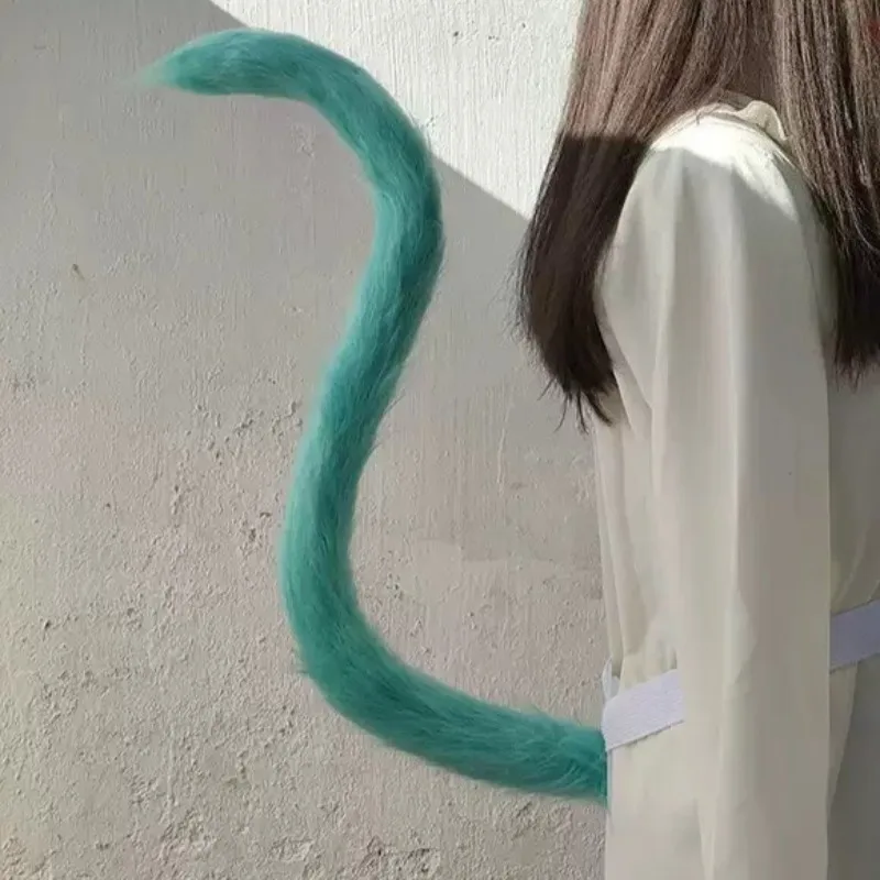 Aqua Teal Faux Fur Cat Ear Headband and Long Tail Set, Plush Furry Neko Ears Hairband, Halloween Party Costume Props Cosplay