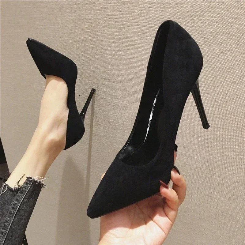 Sepatu wanita baru hak tinggi model Pump Suede sepatu hak tinggi untuk wanita sepatu pesta Stiletto sepatu hak wanita nyaman