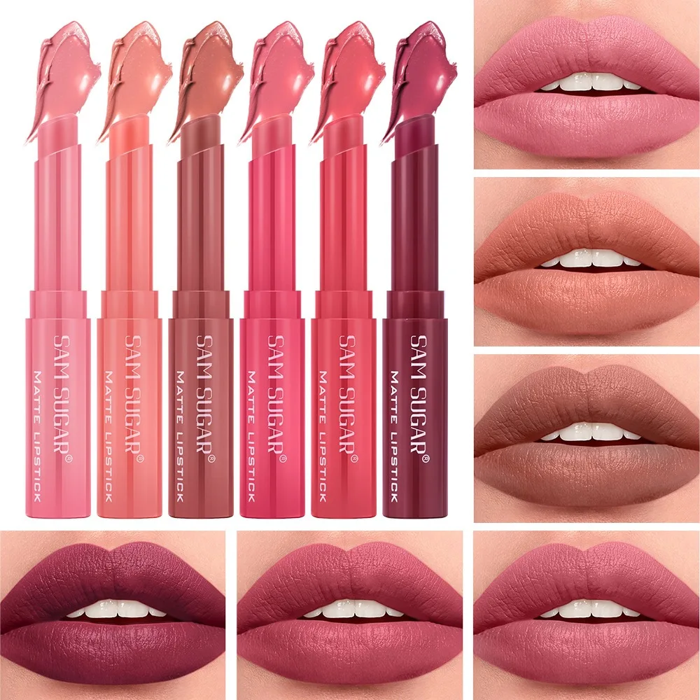 6-color Lipstick Pen Satin Matte Angled Rotating Moisturizing Lipstick Long-lasting Waterproof Easy-to-applied Lipstick