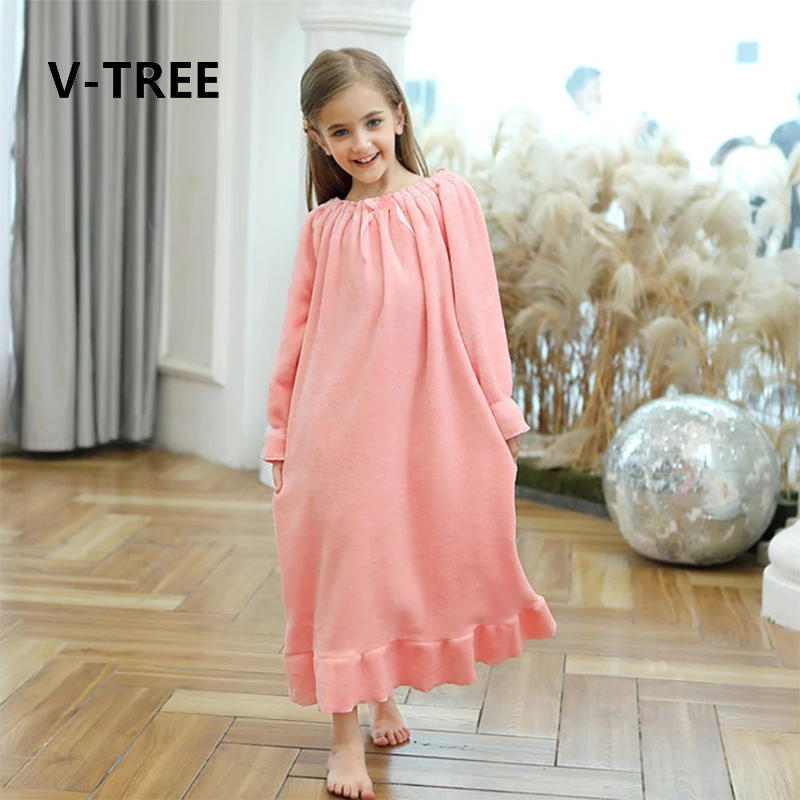 Girls Sleepwear Kids Nightgown White Nightdress Pajamas For Children's Flannel Double Fleece Long Princess 2023 Autumn Winter