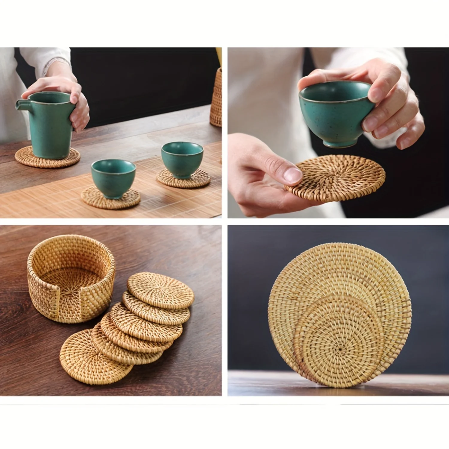 1Pcs Knitting Rattan Round Cup Mat - Anti-Scalding, Non-Slip Placemat for Hotel/Restaurant - Stylish and Durable