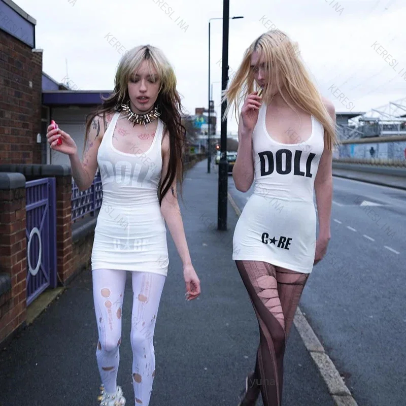 

Готическое женское платье без рукавов в стиле панк, американский стиль, ретро, тонкий Y2K, жилет с буквенным принтом, платье в стиле хип-хоп, эмо-девушка, сексуальная шикарная уличная одежда