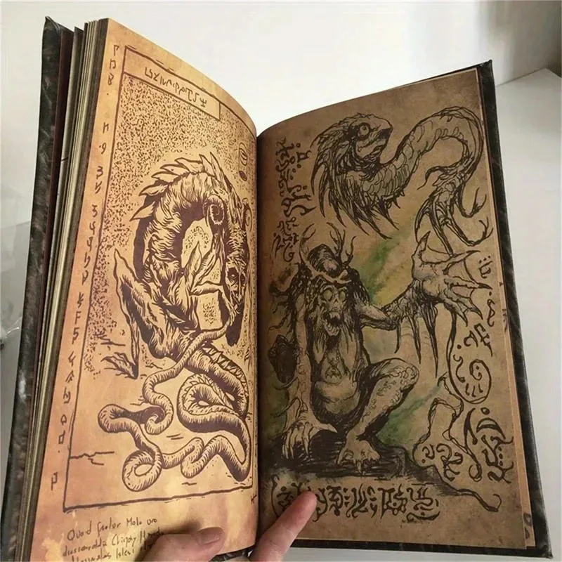 Vintage Necronomicon - كتاب استدعاء السحر الداكن، مكون من 25 صفحة من الفن والحرف اليدوية مع غطاء من الجلد الصناعي #2