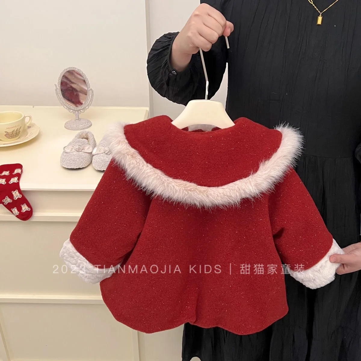 80-150cm Girls' Woolen Coat Autumn/Winter New Collection Children's Baby Red Coat Thick New Year Cotton Jacket