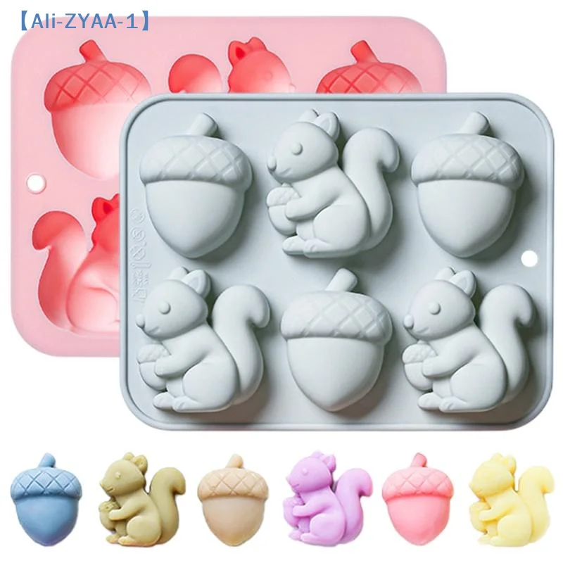 

6-hole Squirrel Oak Cake Silicone Molds Autumn Harvest Festival Ice Grid Chocolate Baking Mould Cake Decorating Tools【ZYAA-1】