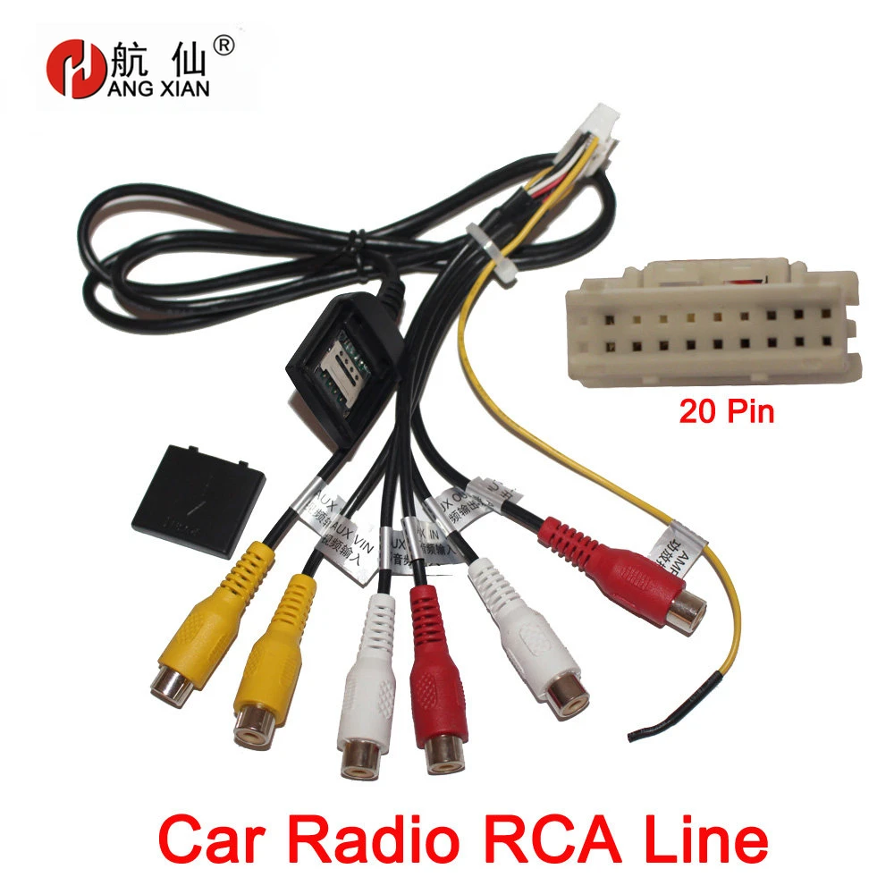 

20P Car Stereo Radio RCA Output AUX Wire Harness Wiring Connector Adaptor subwoofer cable 4G SIM card slot car radio cable auto